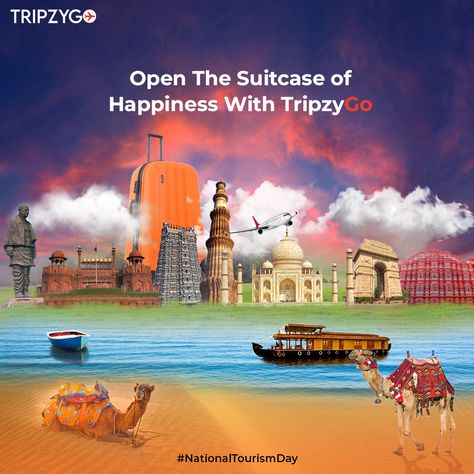 Are you ready to explore the curious, hidden corners of the world? This #NationalTourismDay, take a leap of faith with TripzyGo, and open the suitcase of happiness! ❤ Travel is the only thing you buy that makes you richer. 🥰 Happy National Tourism Day! ✈🧳 #NationalTourismDay #NationalTourism #tourismday #day #tourism #travel #travelblogger #travelphotography #travelgram #traveltheworld #tourists #incredibleindia #tour #suitcase #tripzygo #tripzygointernational #travelwithtripzygo National Tourism Day, Creative India, Study Abroad Travel, India Tourist, Take A Leap Of Faith, Take A Leap, Abroad Travel, A Leap Of Faith, Tourism Day