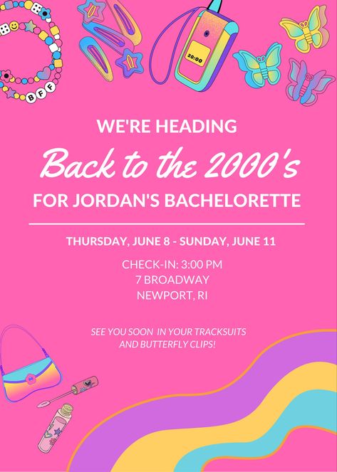 Bachelorette Party Y2k, 2000 Party Theme Early 2000s Invitation, Back To The 2000s Bachelorette, Bachelorette Party 2000s Theme, 2000s Sleepover Bachelorette, Early 2000s Bachelorette Party, Y2k Bachelorette Party Theme, Y2k Party Invitation, 2000s Bachelorette Party