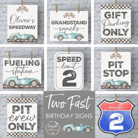 janeeselitedesigns - Etsy 2 Fast Birthday, Fast Birthday Decorations, 2 Fast 2 Curious Birthday, Snacks Sign, Two Fast Two Furious, 2nd Birthday Themes, Vintage Race Car Birthday, Vintage Race Car Party, 2nd Birthday Theme