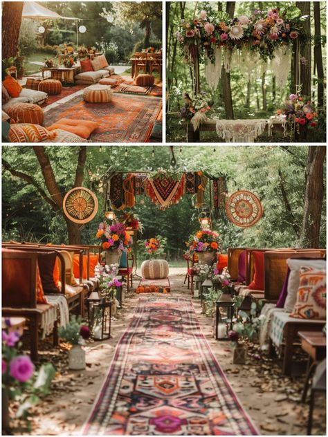 Chic Boho Wedding Theme Ideas for Free Spirits Romani Wedding, Boho Wedding Theme Ideas, Woodstock Party, Chic Boho Wedding, Woodstock Wedding, Burgundy Wedding Theme, Boho Wedding Theme, Bohemian Glam, Earthy Decor