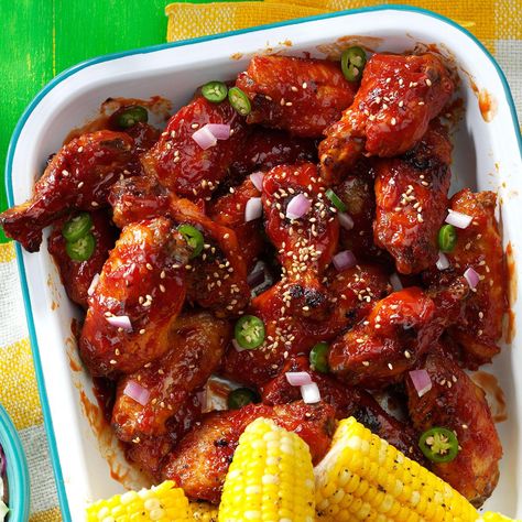 Sweet 'n' Tangy Chicken Wings Recipe -This slow cooker recipe is perfect for parties. Put the wings in before you prepare for the party, and in a few hours, you'll have wonderful appetizers! —Ida Tuey, Kokomo, Indiana Sweet And Tangy Chicken Wings, Backyard Bbq Food, Tangy Chicken, Slow Cooker Chicken Wings, Summer Slow Cooker Recipes, Kokomo Indiana, Make Ahead Appetizers, Chicken Wings Recipe, Bbq Chicken Recipes