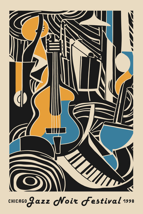 Chicago Jazz Aesthetic, Chicago Jazz, Poster Competition, Chicago Wall Art, Image Reference, Jazz Poster, Jazz Art, French Poster, Festival Poster