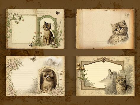 Journal Pages Printable, Junk Journal Pages, Cat Theme, Scrapbook Supplies, Journal Pages, Journal Notebook, Cat Pics, Junk Journal, New Art