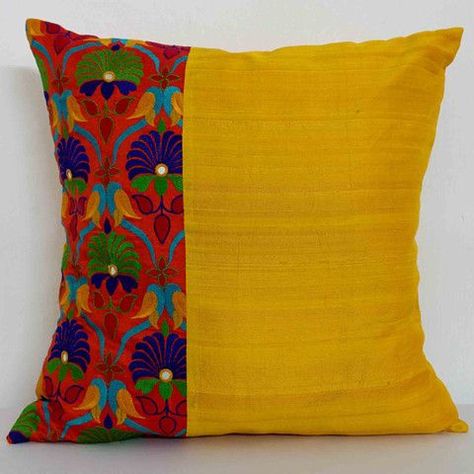 Francois J. Interiors Cushion Inspiration, Kutch Embroidery, Cushion Embroidery, Orange Pillow, Silk Pillow Cover, Silk Cushions Covers, Crochet Cushion Cover, Bantal Sofa, Cushion Cover Designs