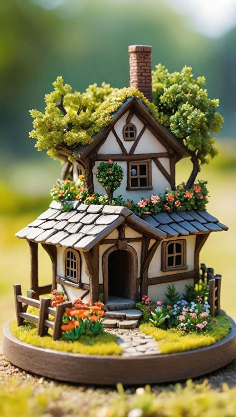 Clay Diorama, Fairy House Crafts, Clay Fairy House, Backyard Swings, Fairy House Diy, Pottery Houses, Doll House Crafts, Clay Houses, Cardboard House