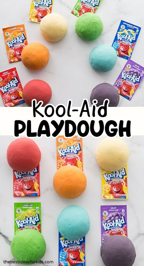 Toddler Safe Playdough, Pa Day Activities For Kids, Scented Playdough Recipe No Cook, Fun Activities For Toddlers At Home, Playdough Kits Diy, Activities For Preschoolers Daycare, Glow In The Dark Playdough, Kool Aid Playdough, Kool Aid Play Dough Recipe