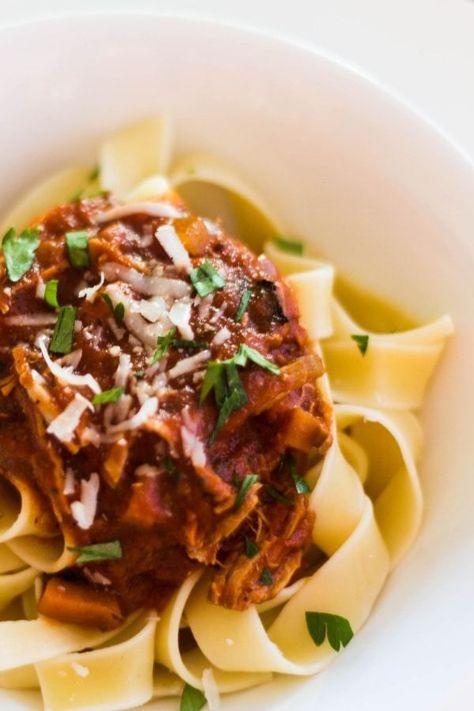 Instant pot pork ragu over pappardelle pasta sprinkled with fresh parmesan cheese and parsley Ragu Instant Pot, Ragu With Pappardelle, Pappardelle Recipe, Instant Meals, Instant Pot Slow Cooker, Pork Ragu, Recipe Instant Pot, Ragu Recipe, Pappardelle Pasta