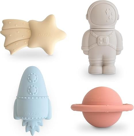 Amazon.com: mushie Space Bath Toys Play Set for Toddlers | 100% Food Grade Silicone | Mold Free, Pack of 4 : Toys & Games Toddler Boy Tops, Baby Boy Tops, Wrap Carrier, Bath Gift, Rocket Ship, Baby List, Teething Toys, Play Toys