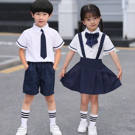 Korean Kindergarten, Twin Clothing, Twins Clothes, Tie Clothes, Back To School Uniform, African Print Jumpsuit, Japanese Kids, Korean Baby, School Uniform Kids