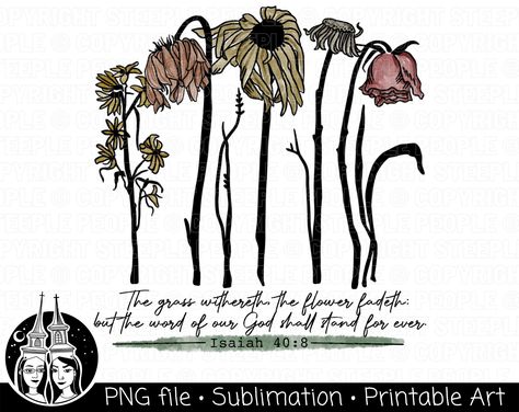 Withering Flower, Flower With Bible Verse Tattoo, Flowers Growing Drawing, Withering Flower Drawing, Flowers With Bible Verse, Bible Verse Sublimation Designs, Star Bible Verse, Wild Flower Sublimation, Wings Drawing