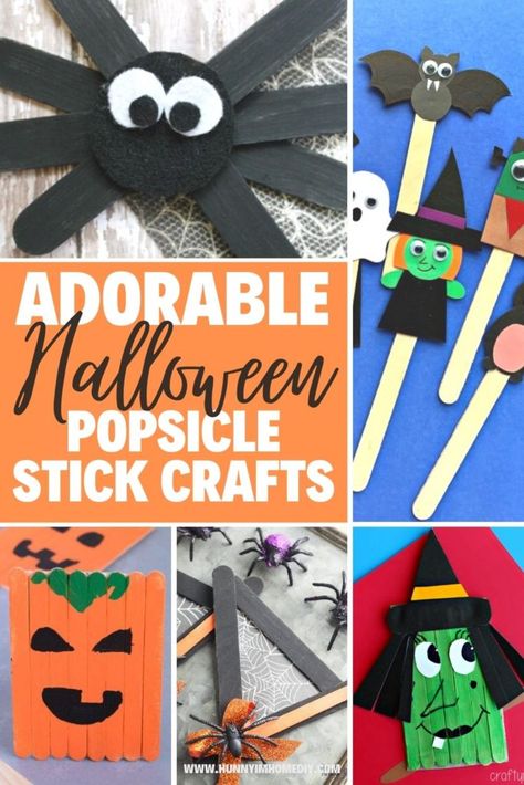 Turn plain popsicle sticks into some adorable Halloween crafts with this list of cute Halloween popsicle stick crafts for kids. Popsicle Stick Halloween, Halloween Popsicle Stick Crafts, Popsicle Sticks Halloween Crafts, Fun Easy Halloween Crafts, Stick Crafts For Kids, Halloween Spider Craft, Halloween Crafts For Kids To Make, Halloween Craft Ideas, Popsicle Stick Crafts For Kids