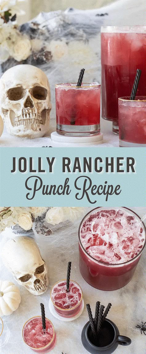 Spiked Jolly Rancher Punch, Halloween Themed Punch Alcohol, Halloween Party Chili Bar, Wine Halloween Drinks, Dye Free Halloween Punch, Shrunken Head Punch, Fun Halloween Alcoholic Drinks, Boozy Punch Recipes Halloween, Trick Or Treat Drinks For Adults