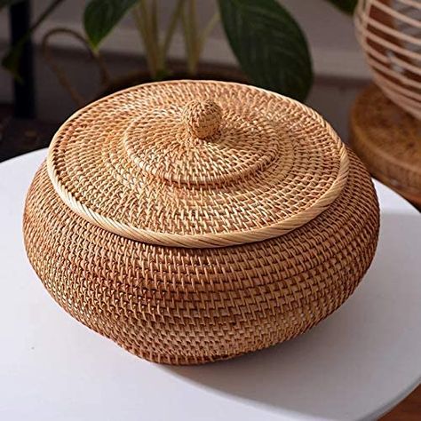 Amazon.com: Rattan Boxes with Lid Hand-Woven Multi-Purpose Wicker Tray with Durable Rattan Fiber Round 11 Inch Diameter Bread basket : Home & Kitchen Storage Baskets With Lids, Rattan Storage, Wicker Tray, Basket Tray, Woven Baskets Storage, Wicker Baskets Storage, Round Basket, Hand Woven Baskets, Storage Boxes With Lids