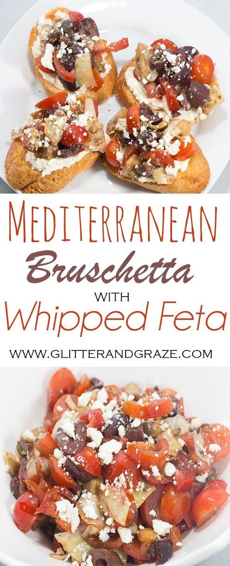 This Mediterranean bruschetta has all the great flavors of the Mediterranean mixed with the classic taste of bruschetta. Mediterranean Bruschetta, Bruschetta Appetizers, Mediterranean Tomato, Mediterranean Appetizers, Restaurant Appetizers, Crostini Appetizers, Entertaining Tips, Tapas Dishes, Mediterranean Diet Plan