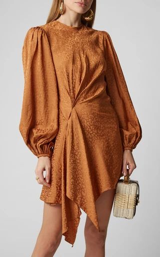 Bow-Accented Galena Silk Mini Dress by Silvia Tcherassi | Moda Operandi New Blouse Designs, Johanna Ortiz, Round Neck Dresses, Puff Sleeve Dresses, Silk Mini Dress, Moda Vintage, 가을 패션, Fashion 2020, Orange Dress