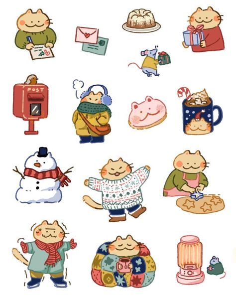 Cute Sticker Illustration, Animal Character Illustration, Artist Alley, 캐릭터 드로잉, Cat Art Print, 영감을 주는 캐릭터, Children's Book Illustration, Digital Sticker, Cute Doodles