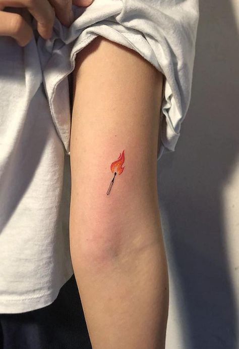 Minimal Tattoo Design, Flame Tattoos, Wicked Tattoos, Handpoke Tattoo, Small Girl Tattoos, Fire Tattoo, Original Tattoos, Red Ink Tattoos, Cool Small Tattoos