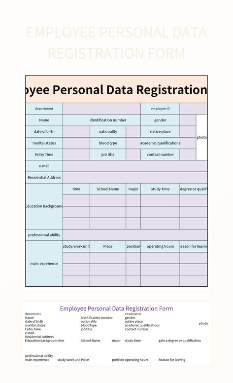 Personal Data Sheet, Registration Form, Form Template, Excel Templates, Template Google, Google Sheets, Microsoft Excel, Microsoft, Free Download