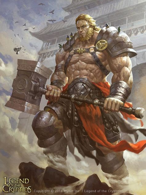 Hammer Giant Kanever (Reg), Wisnu Tan on ArtStation at https://www.artstation.com/artwork/kaJr2 Muscle Inspiration, Warrior Men, Heroic Fantasy, Rpg Characters, Male Character, Fantasy Warrior, Arte Fantasy, 판타지 아트, Fantasy Rpg