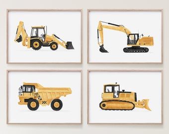 Construction Truck Nursery, Truck Wall Art, Truck Nursery, Art Transportation, Construction Vehicle, Trucks Print, Playroom Wall Art, Kids Wall Decor, Playroom Wall