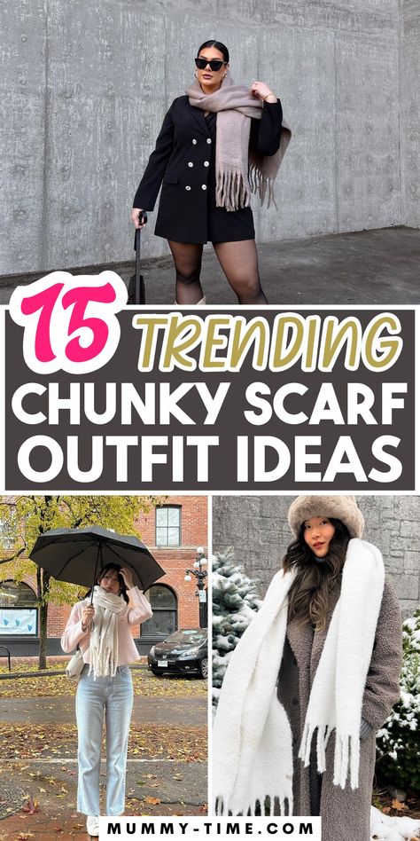 Chunky Scarf Outfit Ideas Chunky Scarf Outfit, Scarf Outfit Ideas, Cute Winter Hats, Perfect Winter Outfit, White Sweater Dress, Poncho Coat, Chunky Scarf, Scarf Outfit, How To Wear A Scarf