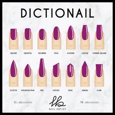 Sometimes it can be hard to choose the right nail shape with all the ones that are possible! What about a DICTIONAIL to help us figure that… Nail Shape Chart, Types Of Nails Shapes, Makeup Crafts, Rainbow Makeup, Types Of Nails, Perfect Makeup, Short Acrylic Nails, Nail Shapes, Best Makeup