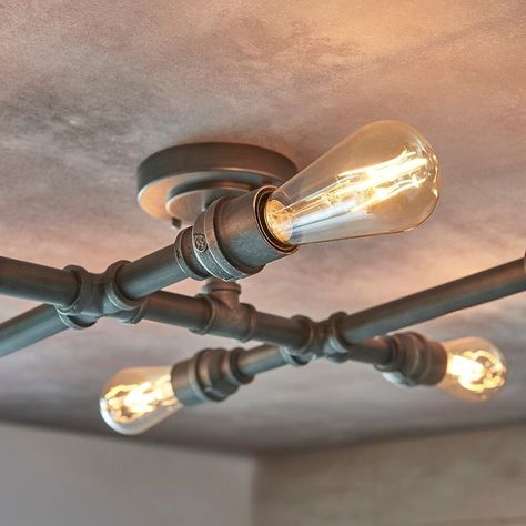 Pewter Paint, Low Ceilings, Pipe Lighting, Lounge Lighting, Semi Flush Lighting, Copper Glass, Semi Flush Ceiling Lights, Paint Finish, Industrial Lighting