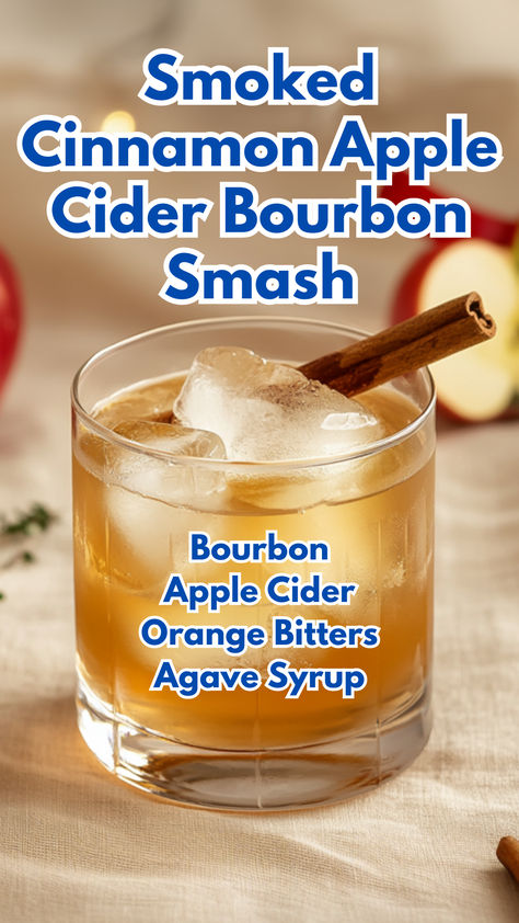 Smoked Cinnamon Apple Cider Bourbon Smash Bourbon And Cider Cocktail, Fruity Bourbon Cocktails, Orange Alcohol Drink, Smoked Drink Recipes, Fall Bourbon Cocktails, Cinnamon Cocktails, Apple Cider Bourbon Cocktail, Apple Cider Bourbon, Cinnamon Cocktail