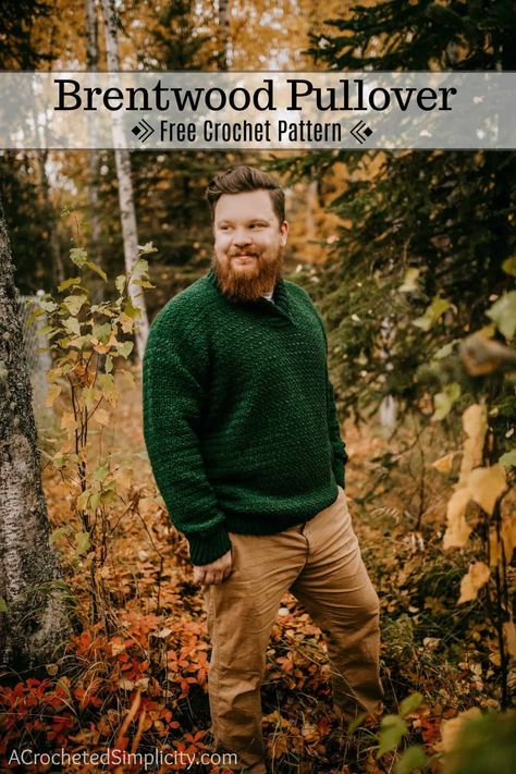 Brentwood Men's Pullover - Free Crochet Sweater Pattern Crochet Sweater Man, Mens Crochet Sweater, Crochet Sweater Pattern Free, Mens Jumpers, Pullover Men, Sweater Crochet Pattern, Sweater Pattern, Crochet Sweater, Learn To Crochet