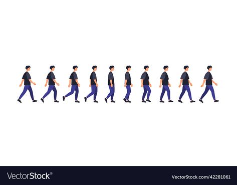 Person Walking Side View, Walk Cycle Animation Reference, Walk Cycle Reference, Person Profile, Walk Cycle, Walking Man, Animated Man, Man Illustration, Animation Reference