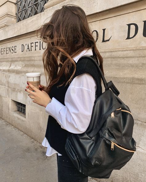 Pumpkin spice latte 
Black vest black backpack paris university aesthetic outfit comfortable trendy Pinterest photo neutral background Sorbonne university Paris University Aesthetic, French Student Aesthetic, University Productivity, University Moodboard, Outfit In Paris, University Lifestyle, Visualization Board, Motivation Productivity, University Aesthetic