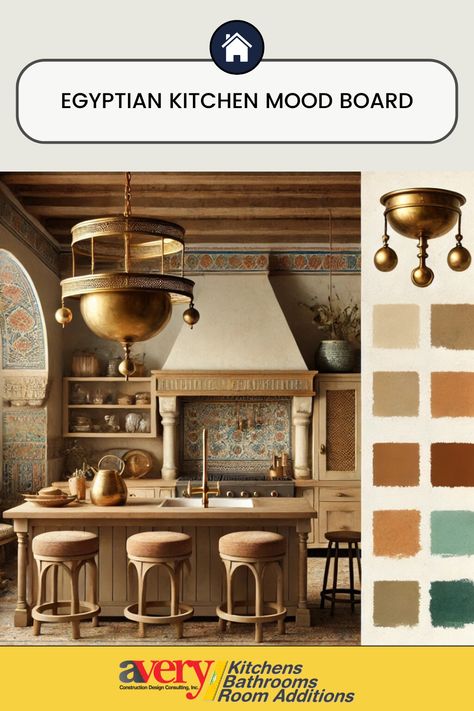 Step into ancient elegance with this Egyptian Kitchen Mood Board! Featuring rich colors, ornate patterns, and luxurious textures inspired by Egyptian art and architecture, this board blends timeless beauty with modern kitchen design for a truly regal space. #EgyptianStyle
#LuxuryKitchenDesign
#CulturalInspiration
#EgyptianDecor
#TimelessElegance
#KitchenInspiration
#AncientMeetsModern
#RegalDesign
#LuxuriousLiving
#OrnateKitchen Ornate Kitchen, Kitchen Mood Board, High End Kitchens, Room Additions, Luxury Kitchen Design, Construction Design, Egyptian Art, Luxury Kitchen, Rich Colors