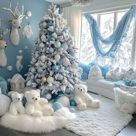 Transform your home into a winter sanctuary with a tree featuring polar bear ornaments, snowy branches, and cool blue garlands. Winter Wonderland Home Decor, Polar Bear Christmas Decorations, Snowy Branches, Bear Ornaments, Polar Bear Ornaments, Whimsical Christmas Trees, Traditional Holiday Decor, Polar Bear Christmas, Winter Wonderland Theme