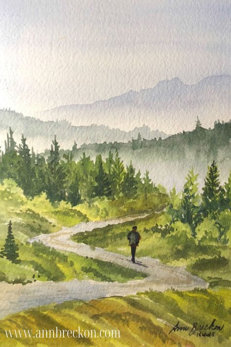 Watercolor Easy Aesthetic, Watercolor Scenery, Watercolor Art Landscape, Painting Ideas For Beginners, Canvas For Beginners, Watercolour Inspiration, Canvas Painting Ideas, Easy Canvas Painting, Watercolor Landscape Paintings