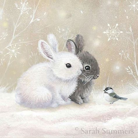 little winter rabbits Animals Watercolor, Art Mignon, 강아지 그림, Rabbit Art, Bunny Art, Winter Art, Arte Animal, Christmas Paintings, Drawing Tutorials