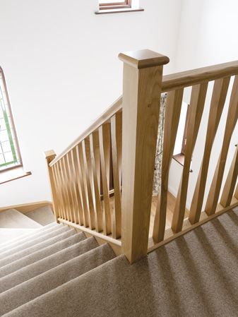 Elegant Staircase Balcony with Wooden Bannister Rails - Neville Johnson Staircase Spindles, Oak Spindles, Stair Spindles, Stair Banister, Timber Staircase, Handrail Design, Traditional Staircase, Stairs Design Interior, Oak Stairs