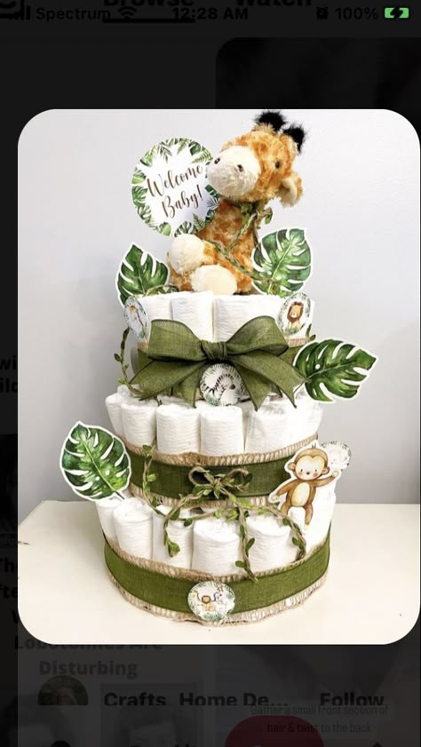 Safari Shower Ideas, Safari Diaper Cake, Diaper Cake Ideas, Safari Baby Shower Boy, Lion Baby Shower, Baby Shower Safari Theme, Idee Babyshower, Baby Shower Theme Decorations