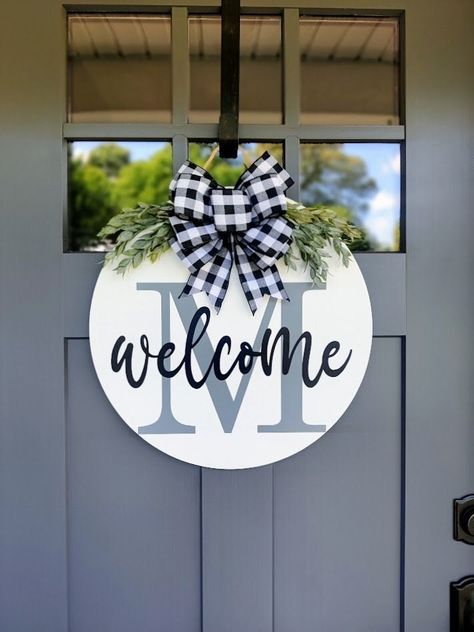 Excited to share the latest addition to my #etsy shop: Front Door Decor | Last Name/Initial | Welcome Wreath | Front Door Wreath | Door Hanger | Door Wreath | Housewarming Gift | Home Decor https://etsy.me/3xEXLc0 Handmade Wood Signs, Fredericksburg Va, Year Round Wreath, Shop Front, Welcome Wreath, Front Door Wreath, Wired Ribbon, Front Door Decor, Door Wreath