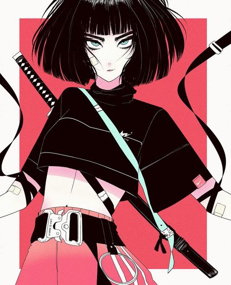 Short hair; Katana; Straps; Vinne. / IG: @vinne.art Vinne Art, Short Hair, Hair, Art