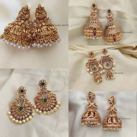 Earings Design Modern Jhumka, Gold Earrings Indian Wedding Bridal, Gold Buttalu Earrings Latest Heavy, Necleses Necklaces Gold, Gold Jhumka Designs Indian Weddings, New Earrings Designs Gold, Jhumkas Gold Indian, Jumkas Antiques, Traditional Jewelry Antique