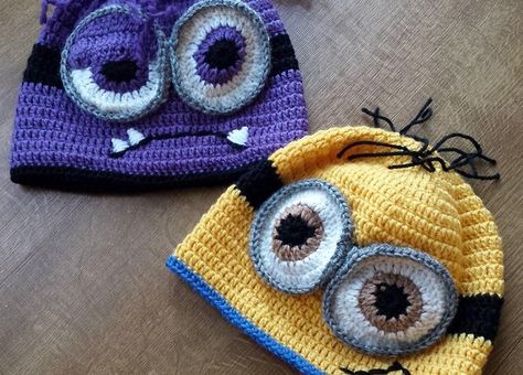 Crochet Purple Minion Hat Pattern | Knitting Bordado Minion Beanie Crochet Pattern Free, Minion Crochet Hat Pattern, Crochet Minion Hat, Minion Hat Crochet, Purple Minion Crochet Hat, Minion Crochet Hat, Purple Minions, Minion Hats, Minion Crochet