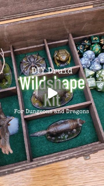 Roll For DIY | Dungeons & Dragons ⚔️ on Instagram: "How I made the wildshape kit I gifted to our Party's Druid for Christmas. It's filled with animal minis and stats of loads of useful animals 🦌  #DungeonsAndDragons #DnD #DungeonMaster #DnDCharacter #DnDTerrain #DnDCampaign #Druid #Wildshape #Craft #ResinPrinting #MiniaturePainting" Dnd Mini Storage, Dnd Cabinet, Fantasy Gift Ideas, Diy Dnd Minis, Diy Dnd Miniatures, Diy Dnd Gifts, Dnd Diy Crafts, Dnd Kit, Diy Dm Screen