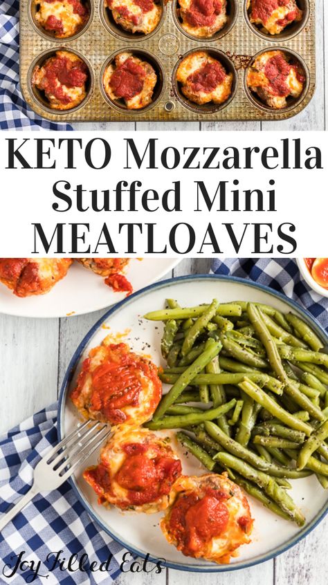 Muffin Tin Meatloaves - Low Carb, Keto, Grain-Free, Gluten-Free, THM S - Muffin tin meatloaves are one of the best things I have eaten in a long time! They are so much faster to make than traditional meatloaf. Plus, they are so juicy and packed with flavors you won't forget. #lowcarb #lowcarbrecipes #lowcarbdiet #keto #ketorecipes #ketodiet #thm #trimhealthymama #glutenfree #grainfree #glutenfreerecipes #recipes #comfortfood #easy #dinner #maincourse #italian #mozzarella #meatloaf Mozzarella Meatloaf, Italian Mozzarella, Traditional Meatloaf, Mini Meatloaves, Low Carb Low Fat Recipes, Low Carb Muffins, Boiled Egg Diet Plan, Diet Recipes Easy, Best Low Carb Recipes