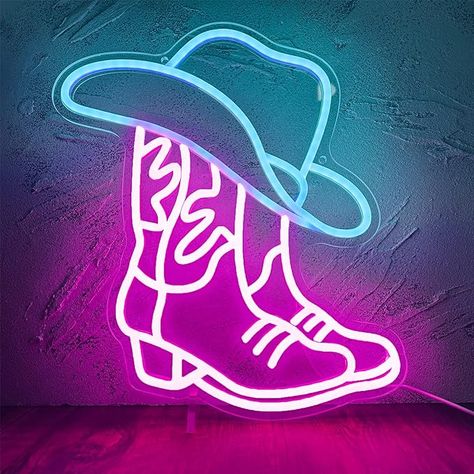 Amazon.com : Manimo Cowboy Boot and Hat Neon Sign, LED Pink Cowgirl Boots Neon Sign Wall Decor, Pink Aesthetic Western Wall Art, USB Powered for Game Room Bedroom Party Bar Wedding Christmas Birthday Gift(13*15in) : Tools & Home Improvement Gamer Lounge, Cow Bedroom, Western Cowgirl Aesthetic, Neon Desert, Neon Cowgirl, Neon Cowboy, Wall Decor Neon Sign, Cowgirl Cake, Western Room Decor