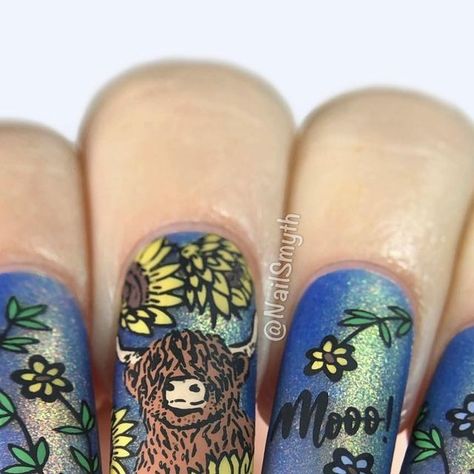 Highlander Cow Nails, Highland Cow Nails Designs, Highland Cow Nails, Nashville Nails, Mummy Nails, Nails Products, Western Nails, Up Nails, Baby Highland Cow