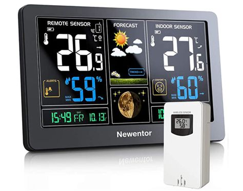 Weather Clock, Outdoor Thermometer, Weather Station, Color Display, Indoor Outdoor, Clock, Color