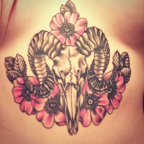 Ram skull tattoo #sternumtattoo #ramskull #aries #underboobtattoo #wildroses Ram Skull Tattoo, Tattoo Roses, Ram Tattoo, Universe God, Hip Tattoos, Underboob Tattoo, Ram Skull, Hip Tattoos Women, Sternum Tattoo