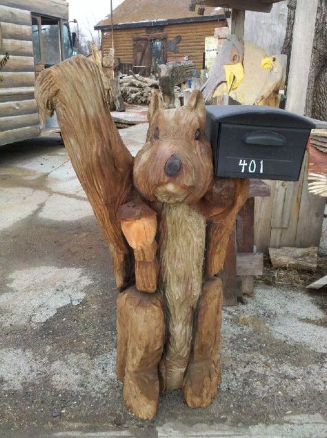 Mailbox Holder, Office Mailboxes, Cool Mailboxes, Diy Mailbox, Unique Mailboxes, Mailbox Posts, Mailbox Design, Mailbox Decor, Chainsaw Carving