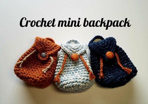 Mini backpack - HandmadebyRaine Crochet Mini Backpack, Crocheted Purses, Crochet Mini Bag, Mochila Crochet, Cute Mini Backpacks, Mini Backpack Purse, Crochet Backpack, Crochet Keychain Pattern, Mini Mochila