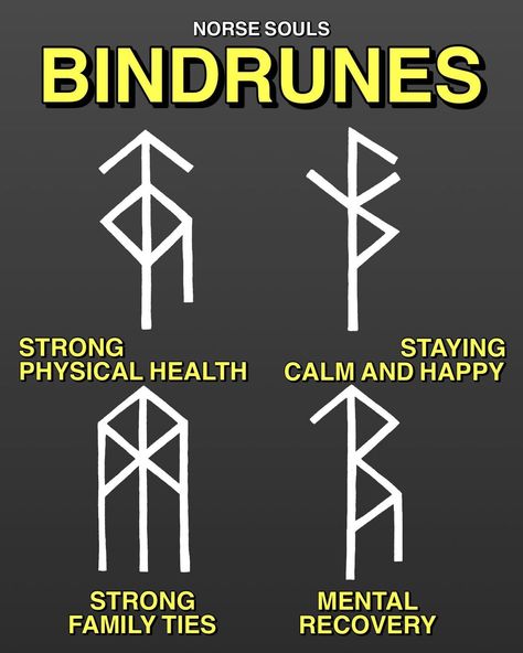 NORSE SOULS ® on Instagram: “BINDRUNES for: 💪🏼 Strong physical health ☺️ Staying calm and happy 🏠 Strong family ties 🧠 Mental recovery Like, save and share the post!…” Norwegian Symbols, Norse Runes Meanings, Viking Symbols And Meanings, Bind Runes, Viking Rune Tattoo, Runes Meaning, Staying Calm, Rune Tattoo, Pagan Crafts